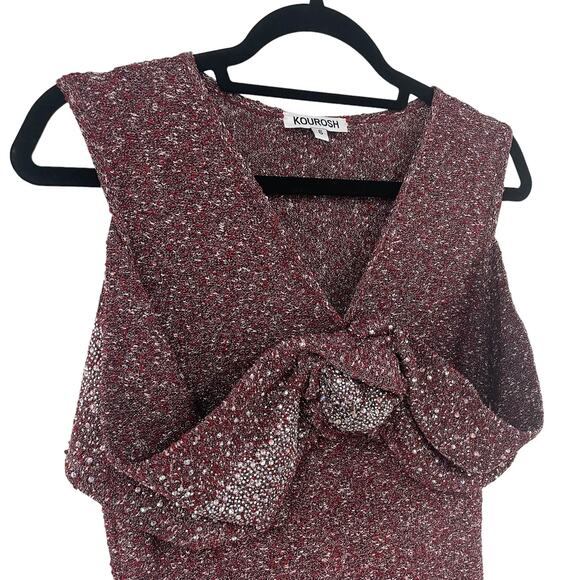 Kourosh Burgundy Metallic Beaded Cocktail Dress Womens 6 - Picture 3 of 8